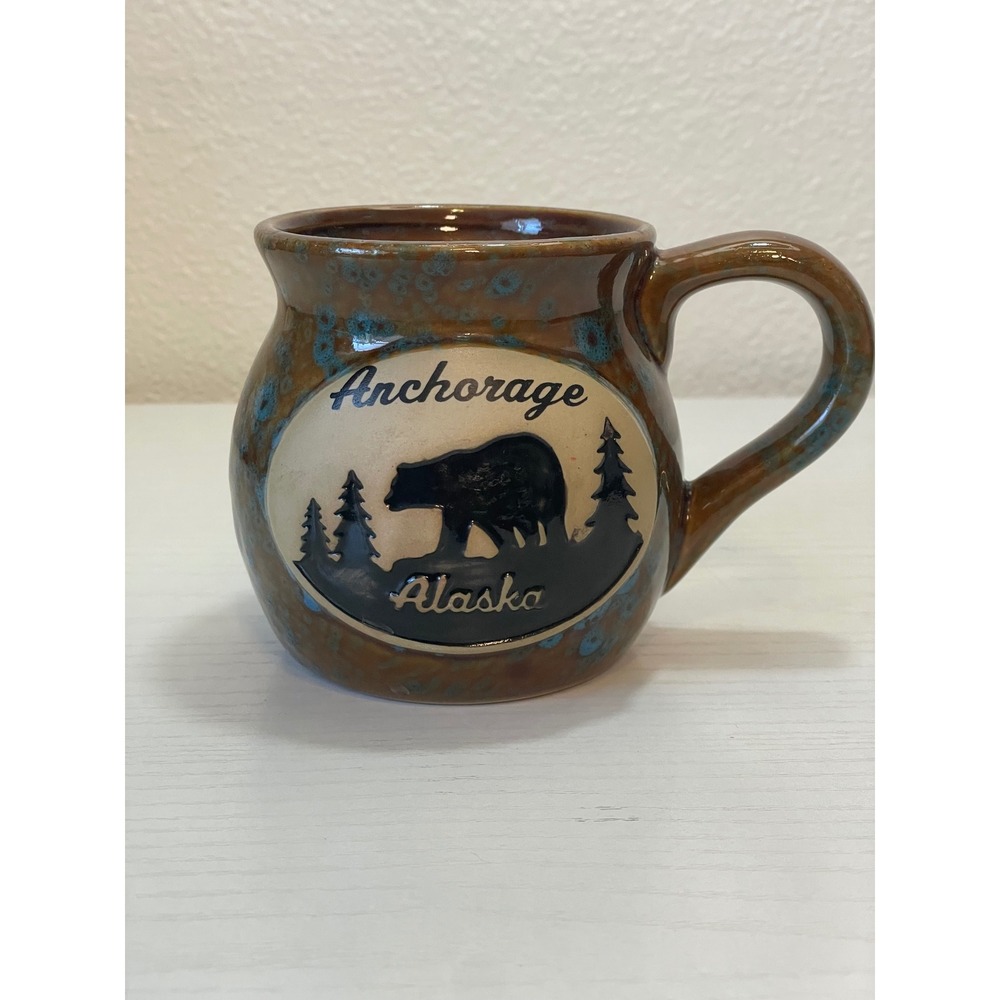 Anchorage Alaska Bear‎ Coffee Mug OS Brown Excellent Rustic Drip Glaze Unbranded